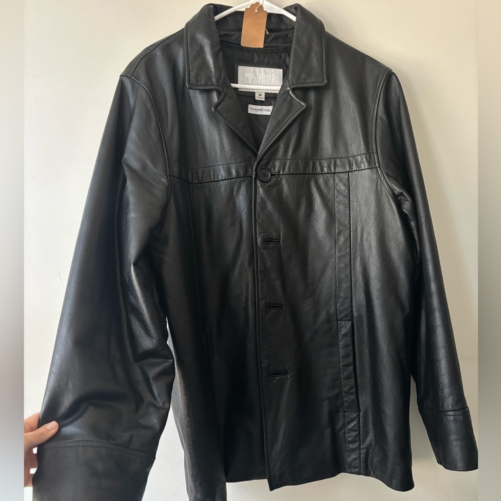 80s Vintage Grunge Leather Preppy Streetwear Insulated Black Leather Midi Jacket